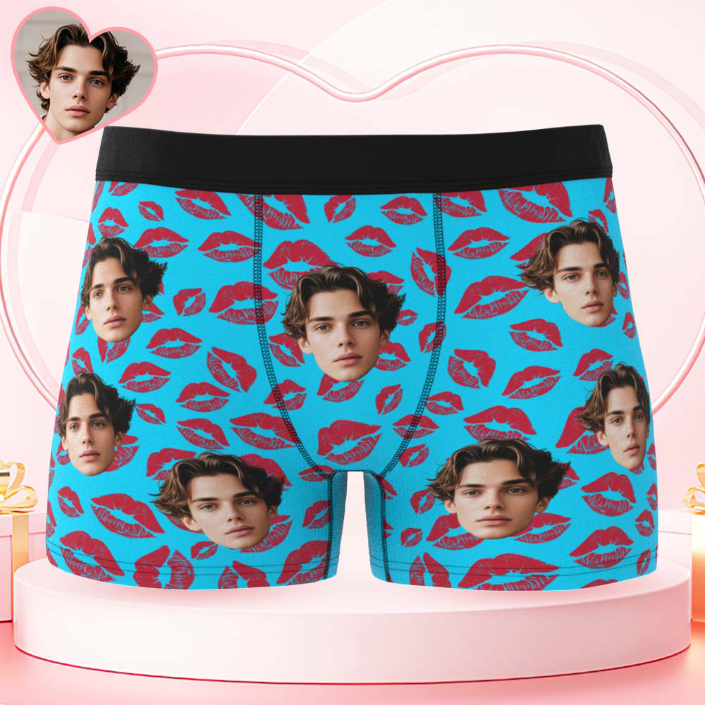 Custom Mens Kisses All Over Boxer Personalized Belt Color Face Boxers Valentines Day Underwear - MyPhotoSocksAu