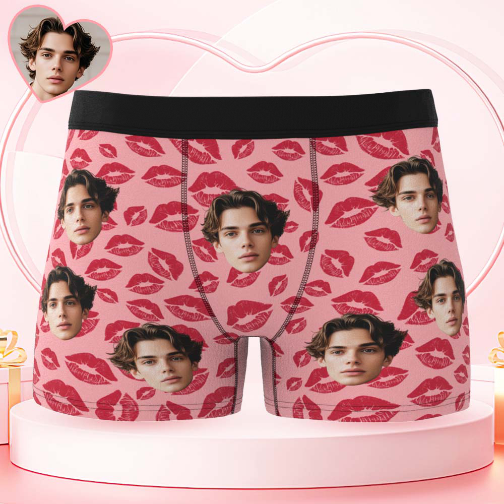 Custom Mens Kisses All Over Boxer Personalized Belt Color Face Boxers Valentines Day Underwear - MyPhotoSocksAu