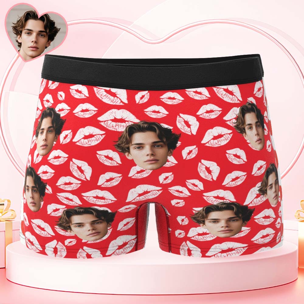 Custom Mens Kisses All Over Boxer Personalized Belt Color Face Boxers Valentines Day Underwear - MyPhotoSocksAu