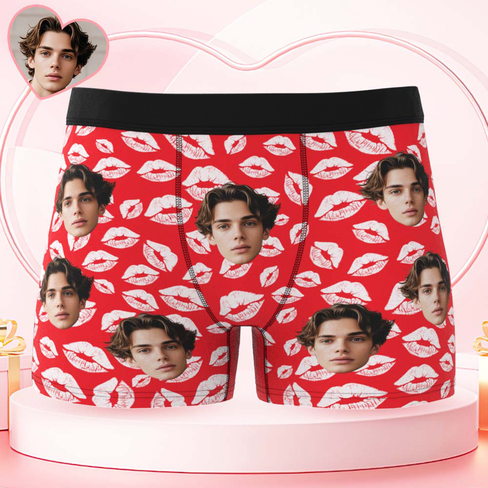 Custom Mens Kisses All Over Boxer Personalized Belt Color Face Boxers Valentines Day Underwear - MyPhotoSocksAu