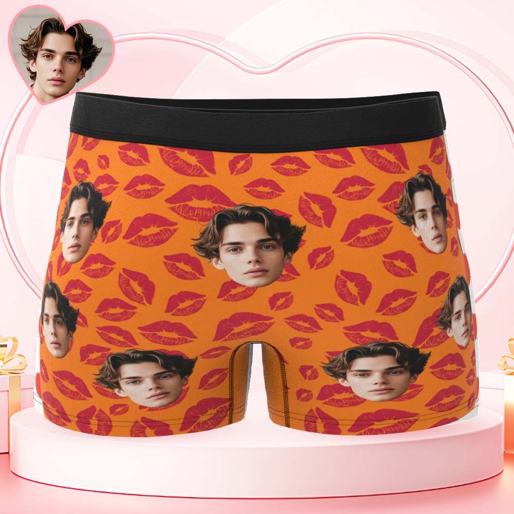 Custom Mens Kisses All Over Boxer Personalized Belt Color Face Boxers Valentines Day Underwear - MyPhotoSocksAu