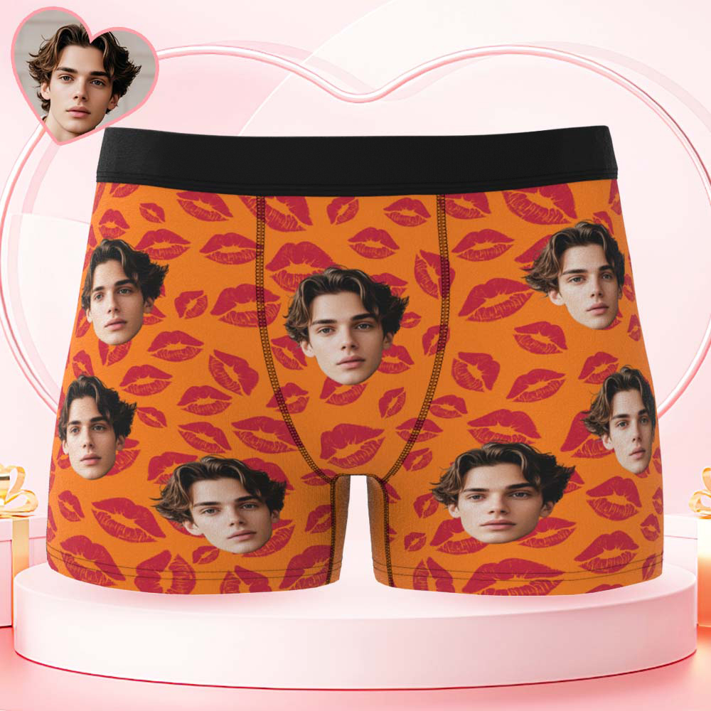 Custom Mens Kisses All Over Boxer Personalized Belt Color Face Boxers Valentines Day Underwear - MyPhotoSocksAu