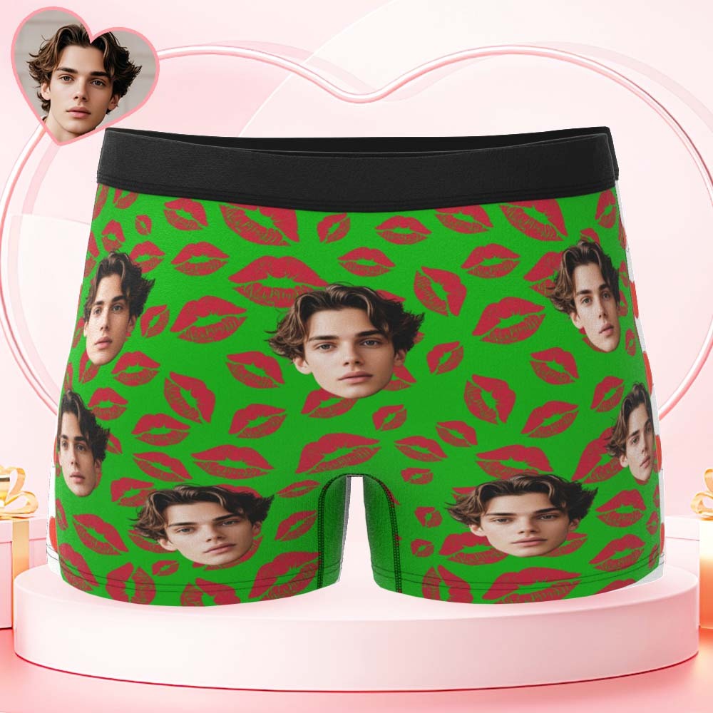 Custom Mens Kisses All Over Boxer Personalized Belt Color Face Boxers Valentines Day Underwear - MyPhotoSocksAu