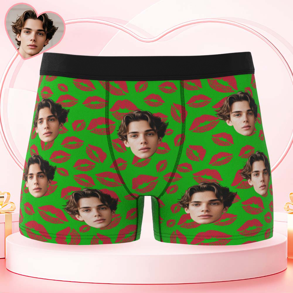 Custom Mens Kisses All Over Boxer Personalized Belt Color Face Boxers Valentines Day Underwear - MyPhotoSocksAu