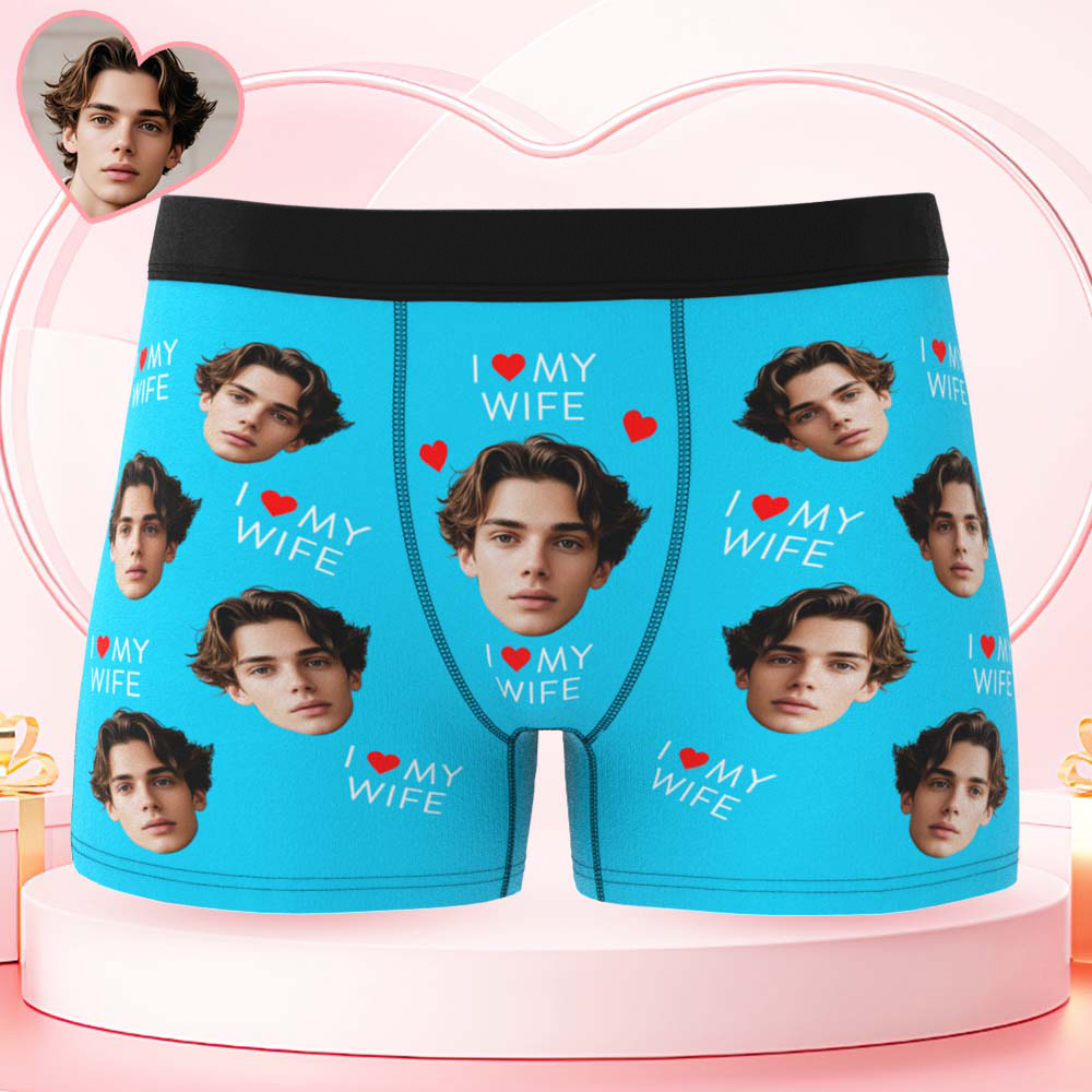 Custom Mens Face Boxer I Love My Wife Boxer Personalized Belt Color Face Boxers Valentines Day Underwear - MyPhotoSocksAu
