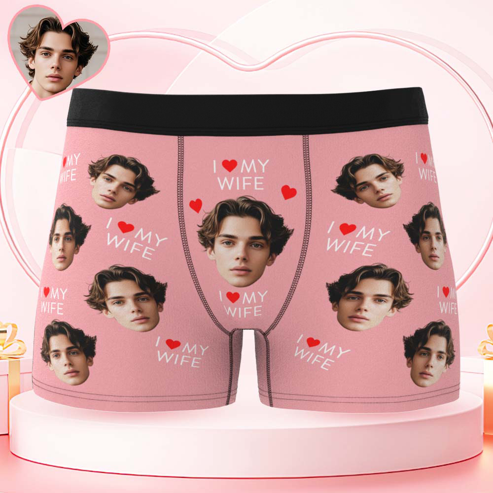 Custom Mens Face Boxer I Love My Wife Boxer Personalized Belt Color Face Boxers Valentines Day Underwear - MyPhotoSocksAu