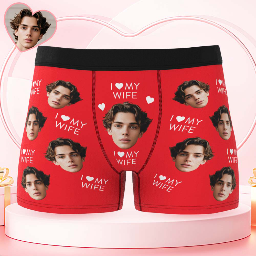 Custom Mens Face Boxer I Love My Wife Boxer Personalized Belt Color Face Boxers Valentines Day Underwear - MyPhotoSocksAu