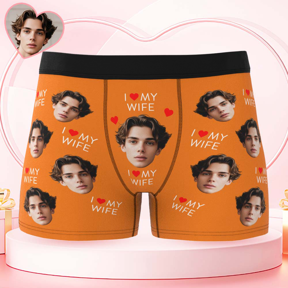 Custom Mens Face Boxer I Love My Wife Boxer Personalized Belt Color Face Boxers Valentines Day Underwear - MyPhotoSocksAu