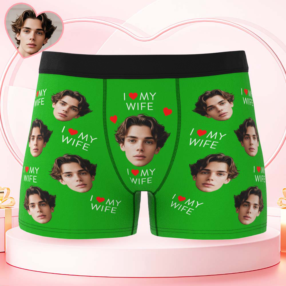 Custom Mens Face Boxer I Love My Wife Boxer Personalized Belt Color Face Boxers Valentines Day Underwear - MyPhotoSocksAu