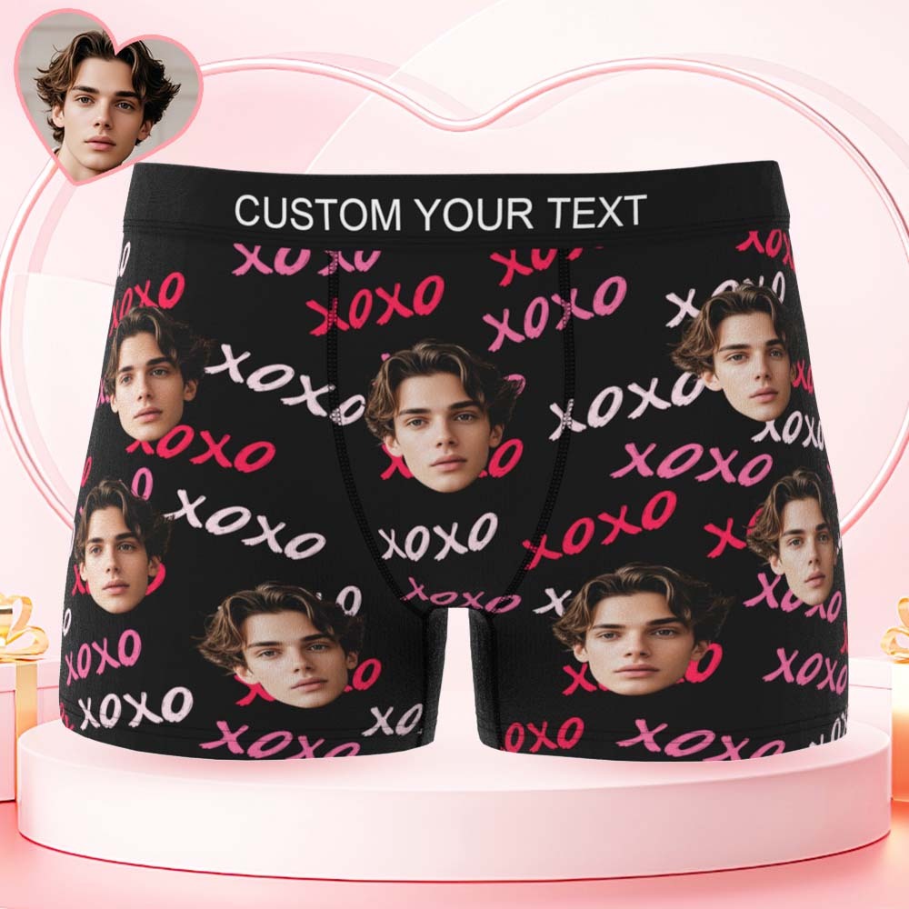 Custom Mens XOXO Hugs and Kisses All Over Boxer Personalized Belt Color Face Boxers Valentines Day Underwear - MyPhotoSocksAu