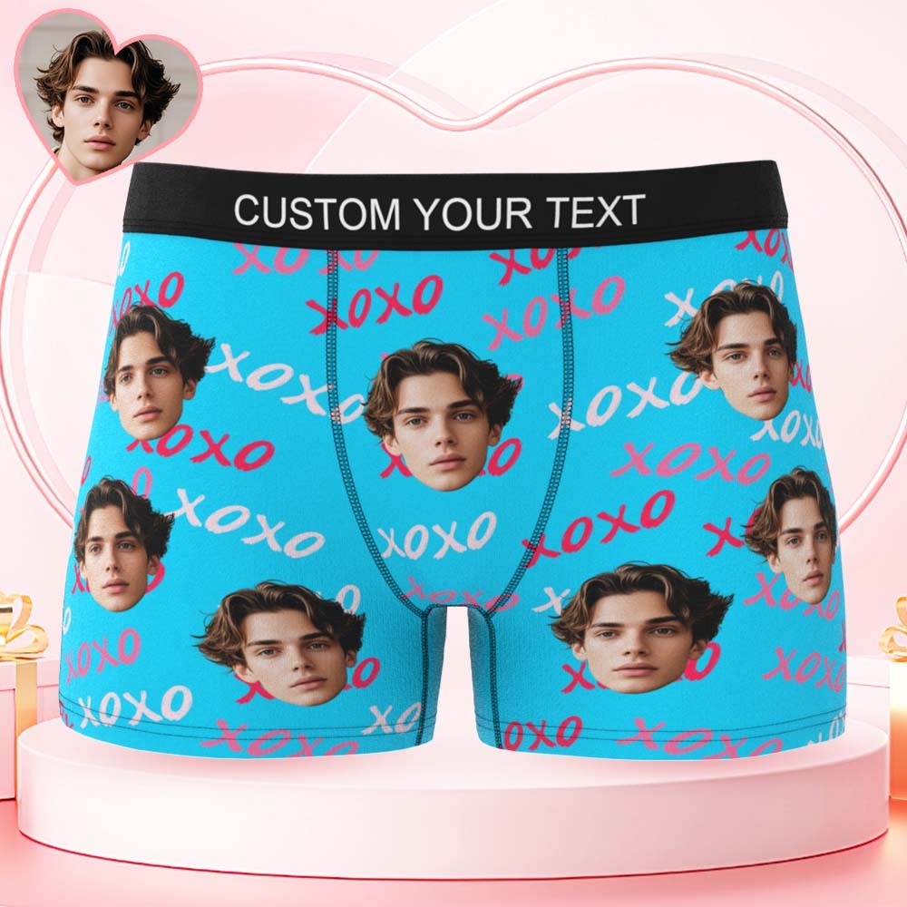 Custom Mens XOXO Hugs and Kisses All Over Boxer Personalized Belt Color Face Boxers Valentines Day Underwear - MyPhotoSocksAu