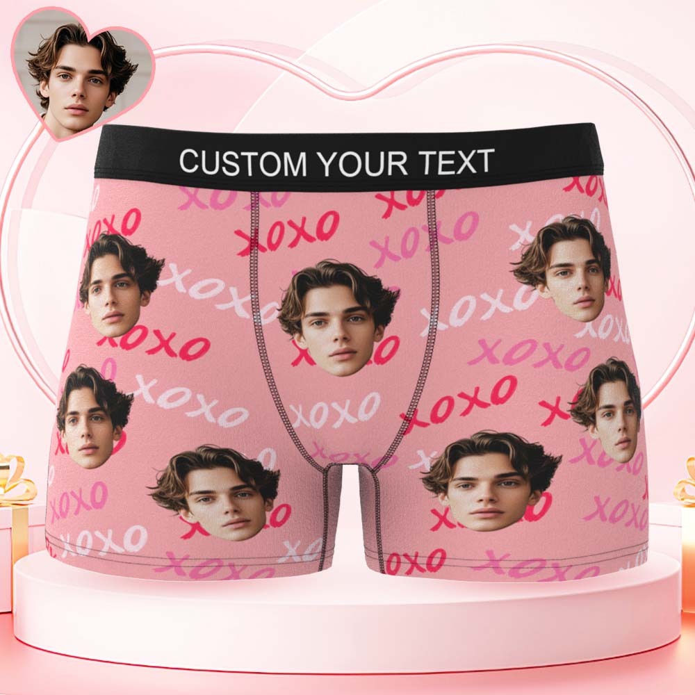 Custom Mens XOXO Hugs and Kisses All Over Boxer Personalized Belt Color Face Boxers Valentines Day Underwear - MyPhotoSocksAu