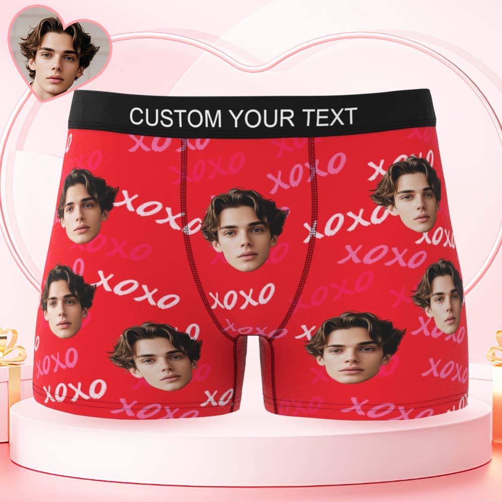 Custom Mens XOXO Hugs and Kisses All Over Boxer Personalized Belt Color Face Boxers Valentines Day Underwear - MyPhotoSocksAu