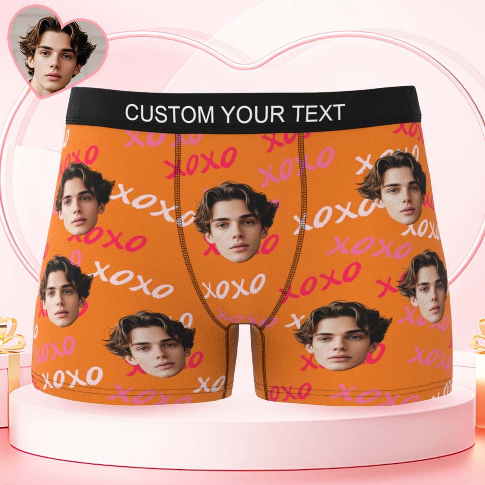 Custom Mens XOXO Hugs and Kisses All Over Boxer Personalized Belt Color Face Boxers Valentines Day Underwear - MyPhotoSocksAu