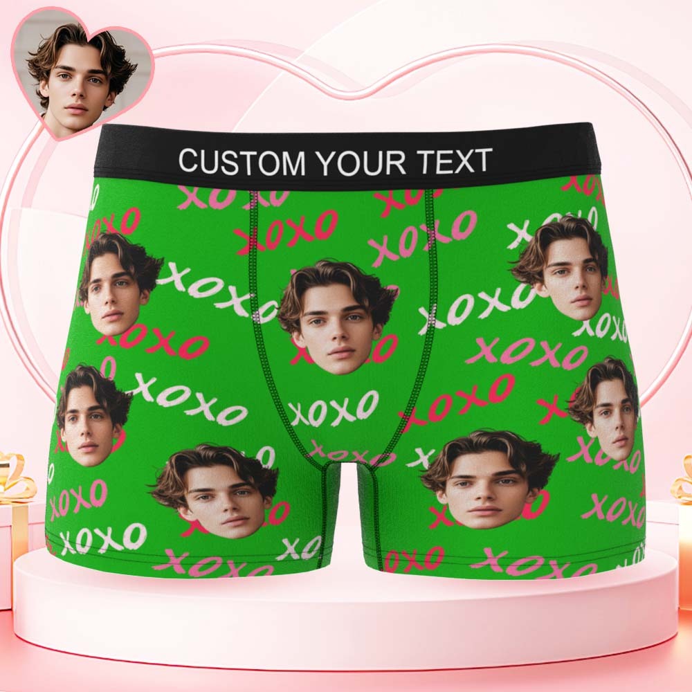 Custom Mens XOXO Hugs and Kisses All Over Boxer Personalized Belt Color Face Boxers Valentines Day Underwear - MyPhotoSocksAu
