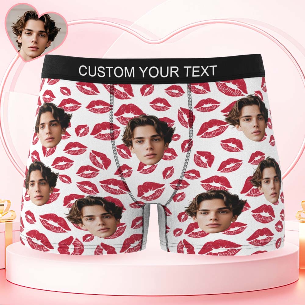 Custom Mens Kisses All Over Boxer Personalized Belt Color Face Boxers Valentines Day Underwear - MyPhotoSocksAu