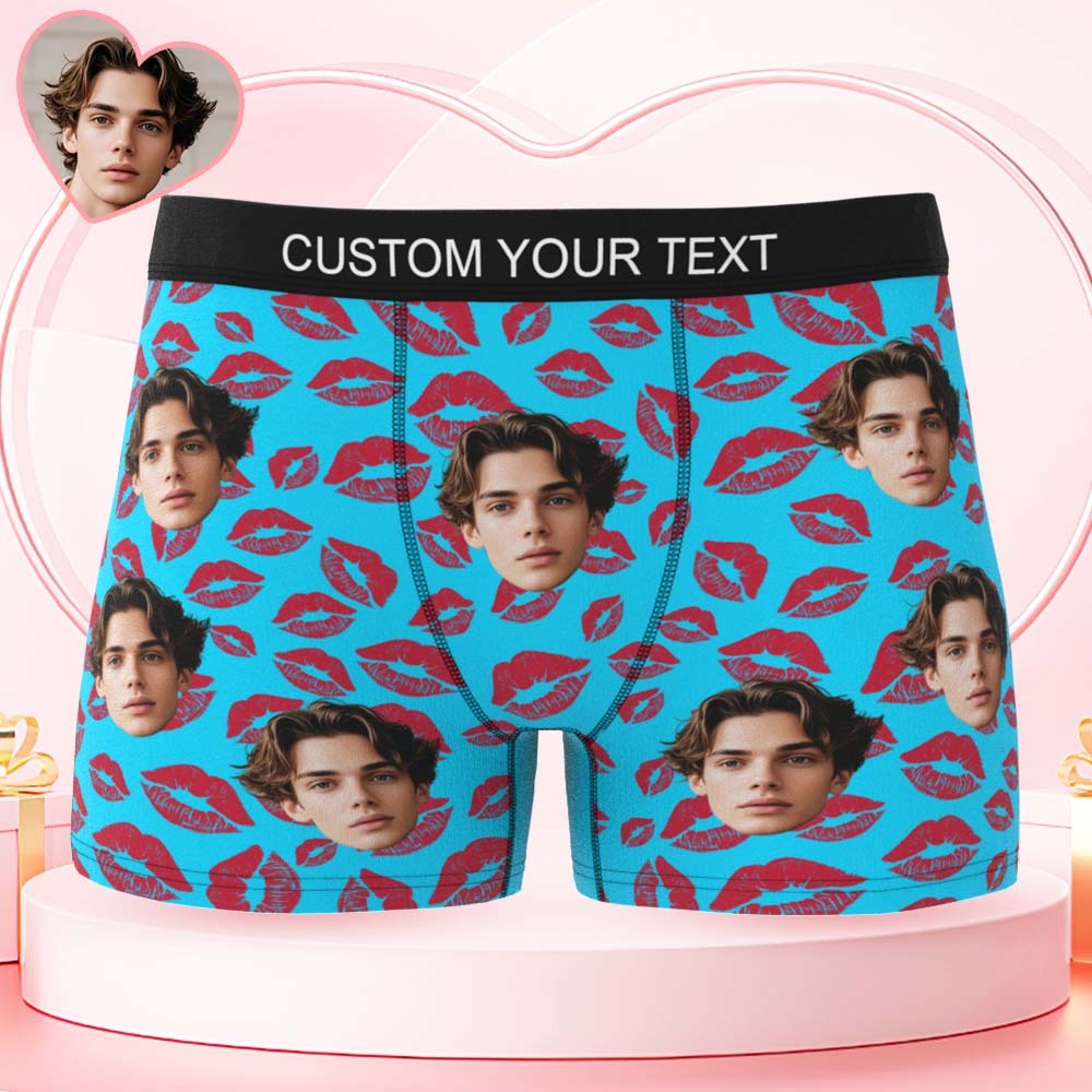 Custom Mens Kisses All Over Boxer Personalized Belt Color Face Boxers Valentines Day Underwear - MyPhotoSocksAu
