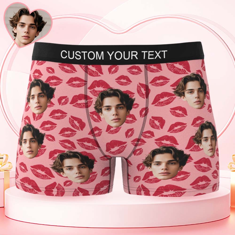 Custom Mens Kisses All Over Boxer Personalized Belt Color Face Boxers Valentines Day Underwear - MyPhotoSocksAu