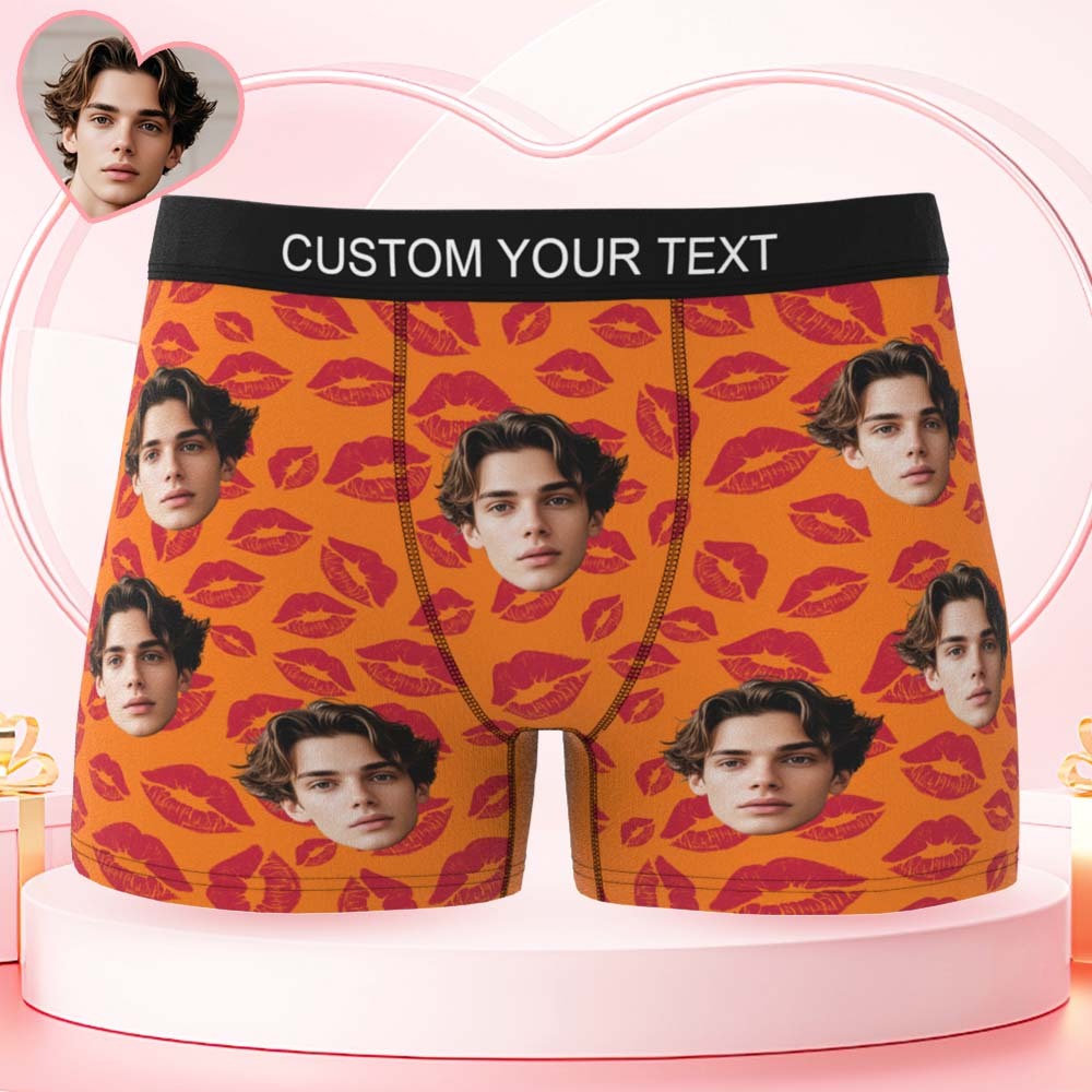 Custom Mens Kisses All Over Boxer Personalized Belt Color Face Boxers Valentines Day Underwear - MyPhotoSocksAu