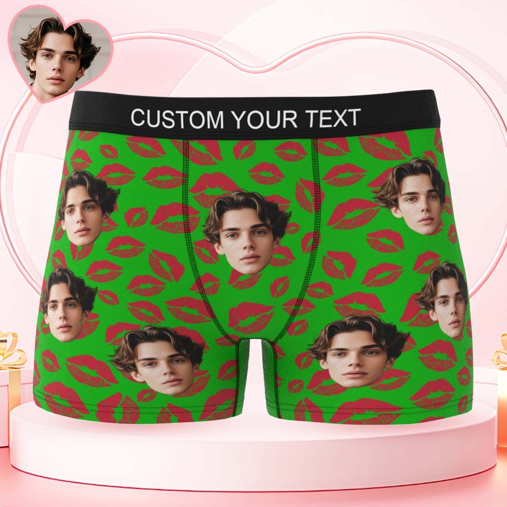 Custom Mens Kisses All Over Boxer Personalized Belt Color Face Boxers Valentines Day Underwear - MyPhotoSocksAu