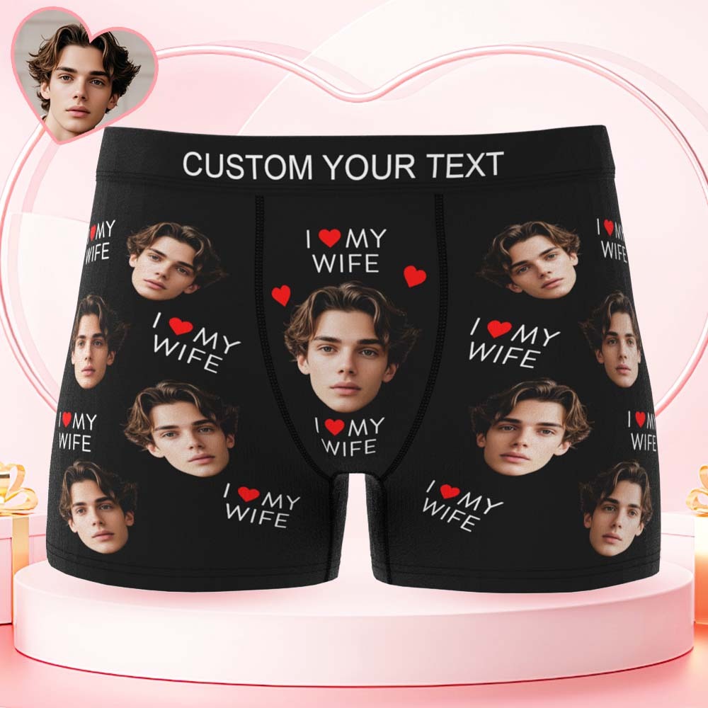 Custom Mens Face Boxer I Love My Wife Boxer Personalized Belt Color Face Boxers Valentines Day Underwear - MyPhotoSocksAu