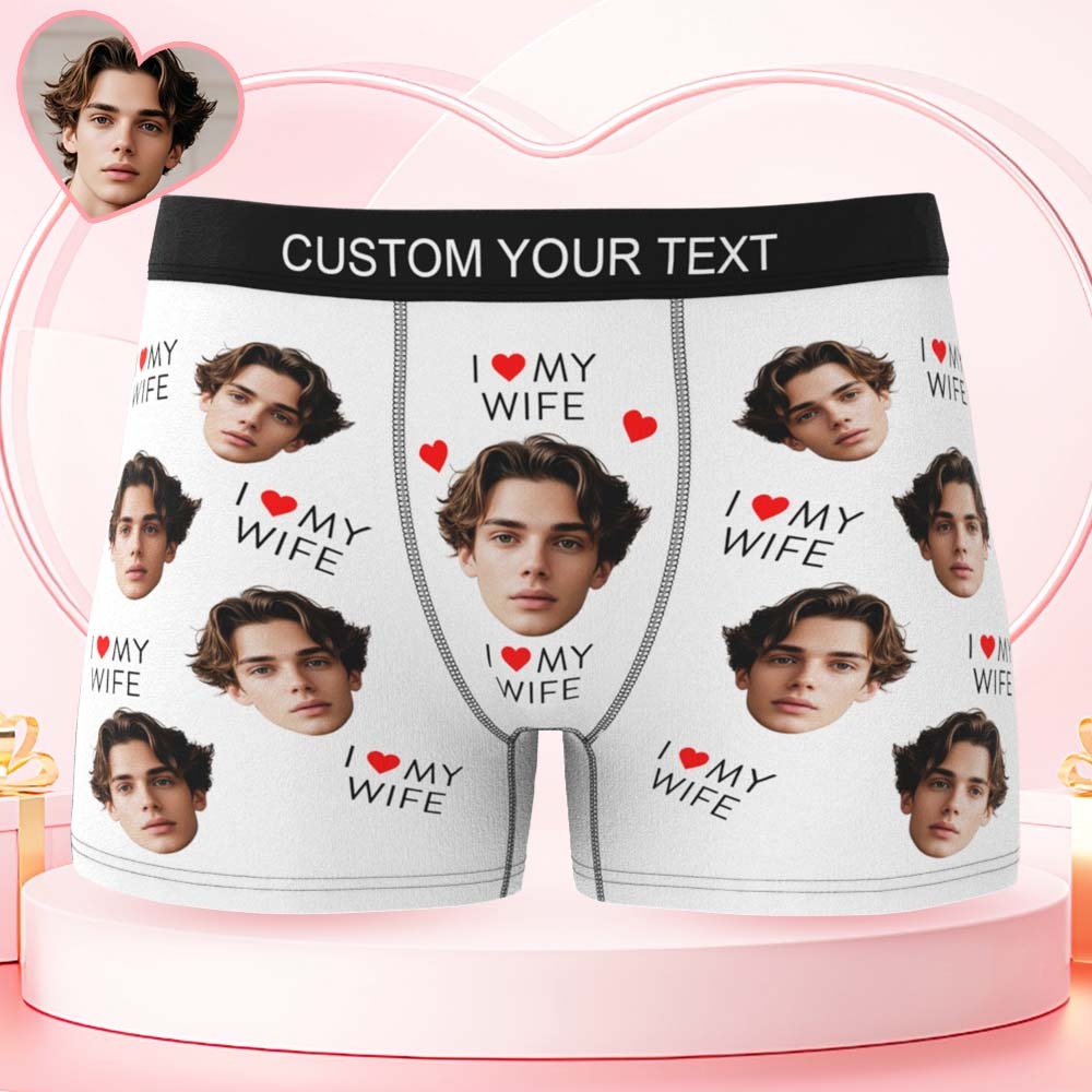 Custom Mens Face Boxer I Love My Wife Boxer Personalized Belt Color Face Boxers Valentines Day Underwear - MyPhotoSocksAu