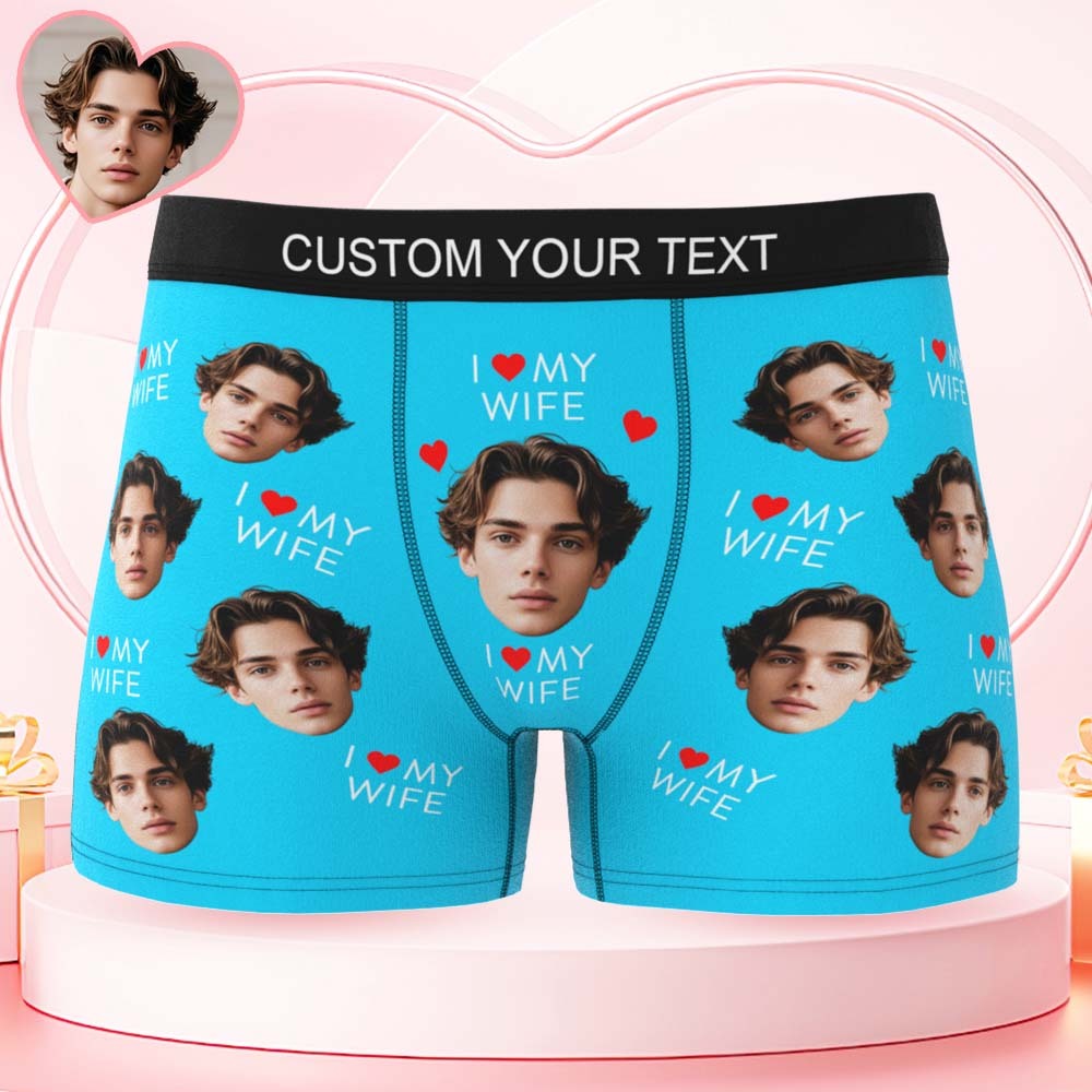 Custom Mens Face Boxer I Love My Wife Boxer Personalized Belt Color Face Boxers Valentines Day Underwear - MyPhotoSocksAu