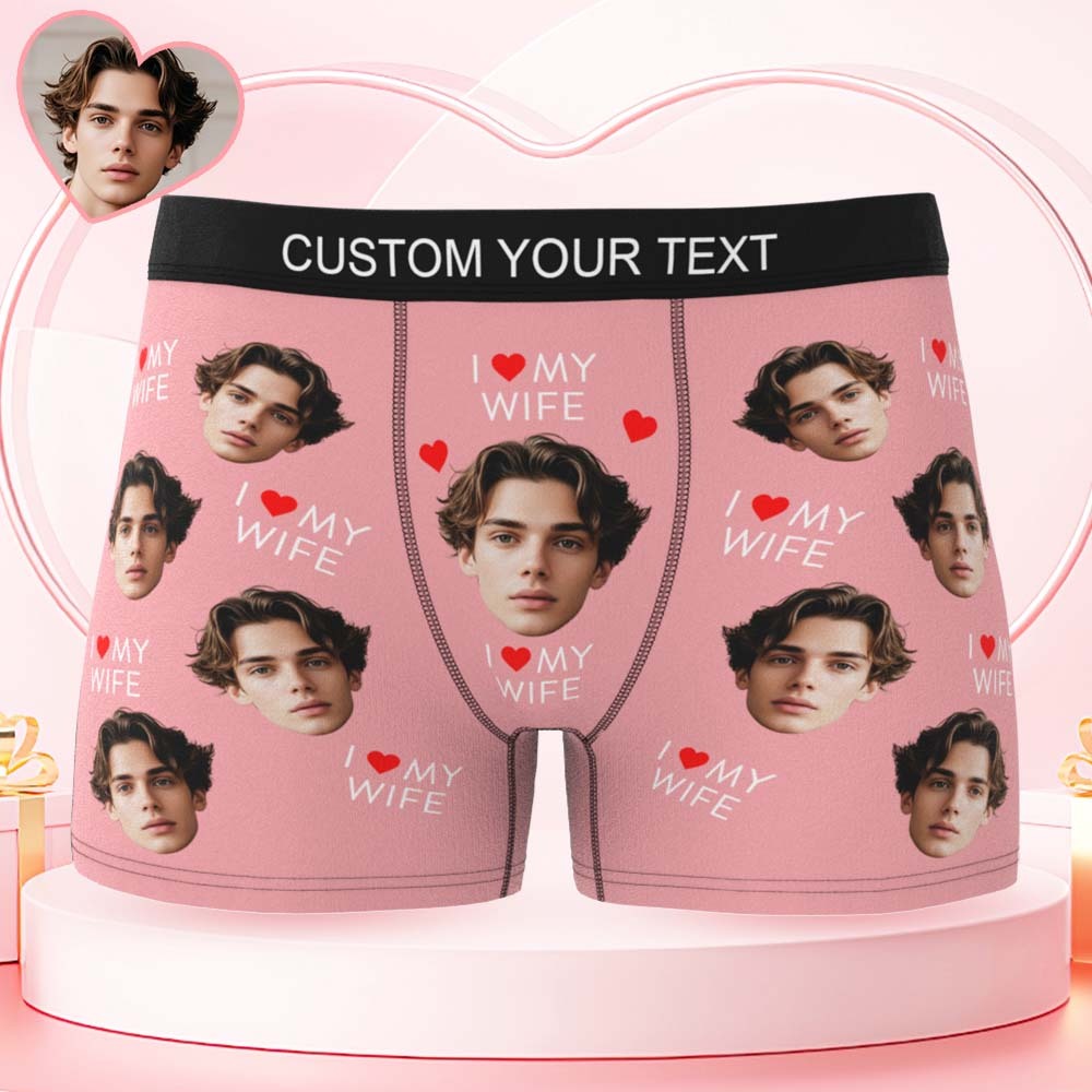 Custom Mens Face Boxer I Love My Wife Boxer Personalized Belt Color Face Boxers Valentines Day Underwear - MyPhotoSocksAu