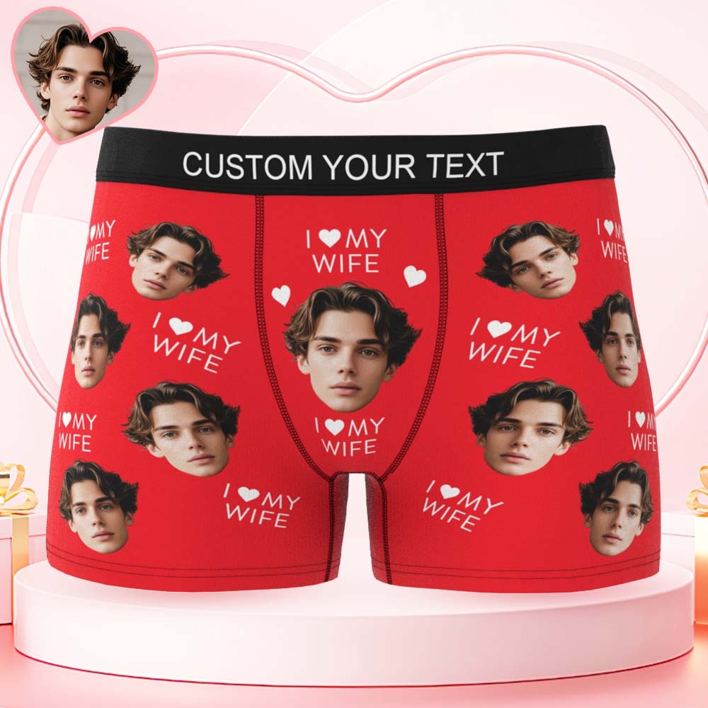 Custom Mens Face Boxer I Love My Wife Boxer Personalized Belt Color Face Boxers Valentines Day Underwear - MyPhotoSocksAu