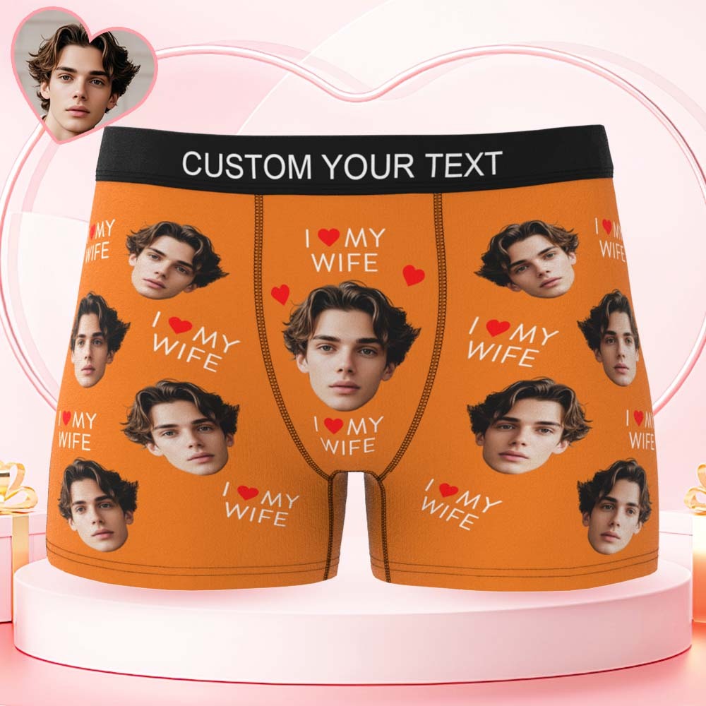 Custom Mens Face Boxer I Love My Wife Boxer Personalized Belt Color Face Boxers Valentines Day Underwear - MyPhotoSocksAu