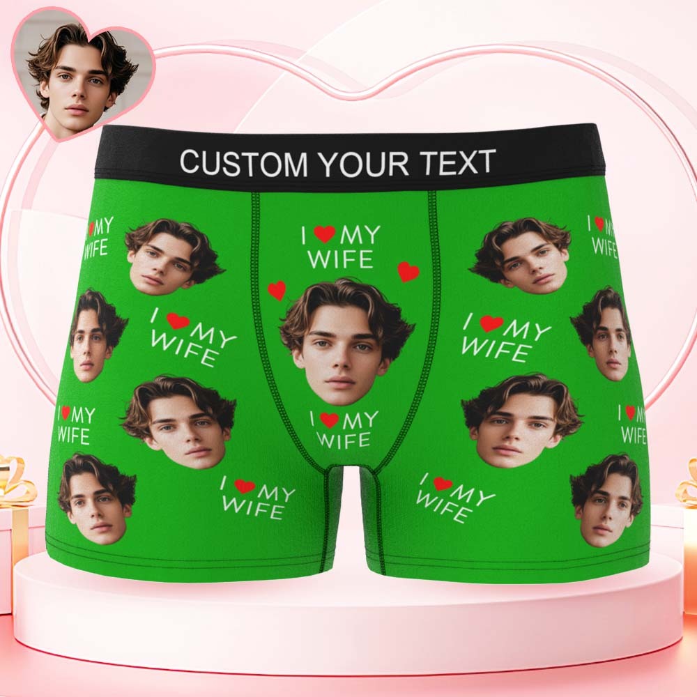 Custom Mens Face Boxer I Love My Wife Boxer Personalized Belt Color Face Boxers Valentines Day Underwear - MyPhotoSocksAu