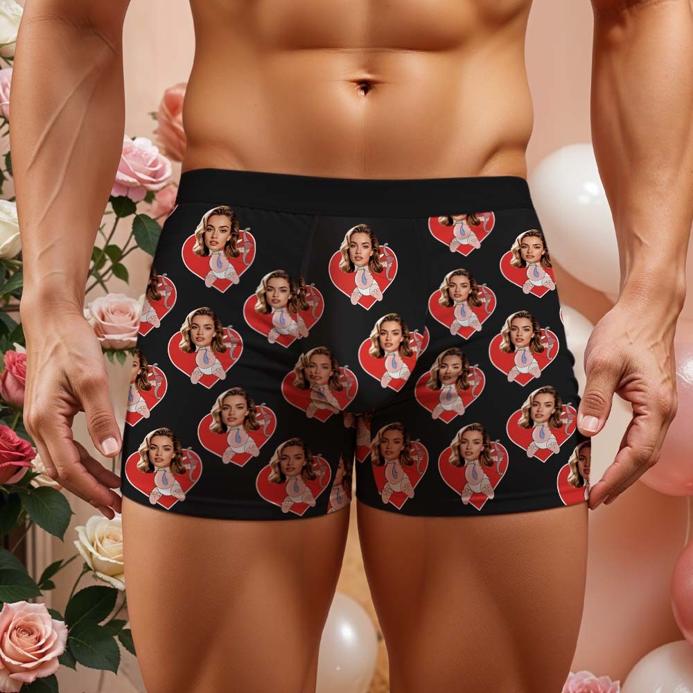 Custom Mens Face Boxer Cupid Love Heart Personalized Face Boxers Valentines Day Underwear - MyPhotoSocksAu