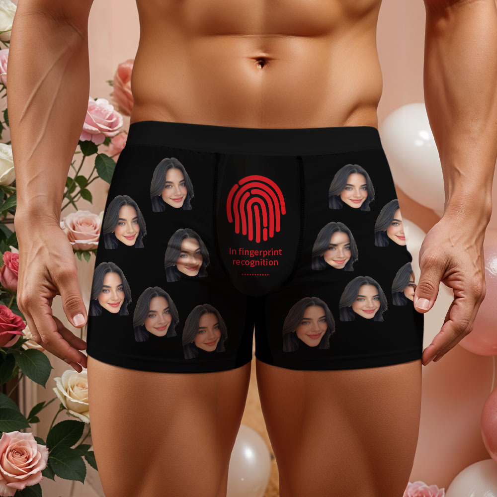 Custom Face Men's Boxer In Fingerprint Recognition Underwear Gifts for Husband Boxer - MyPhotoSocksAu
