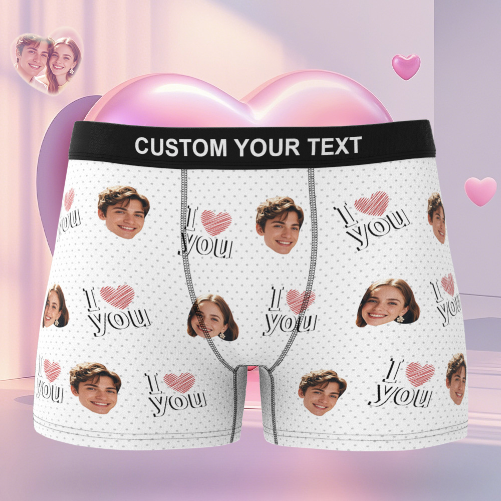 Custom Face Men's Boxer Pink Heart Style Black Underwear Gifts For Him - MyPhotoSocksAu