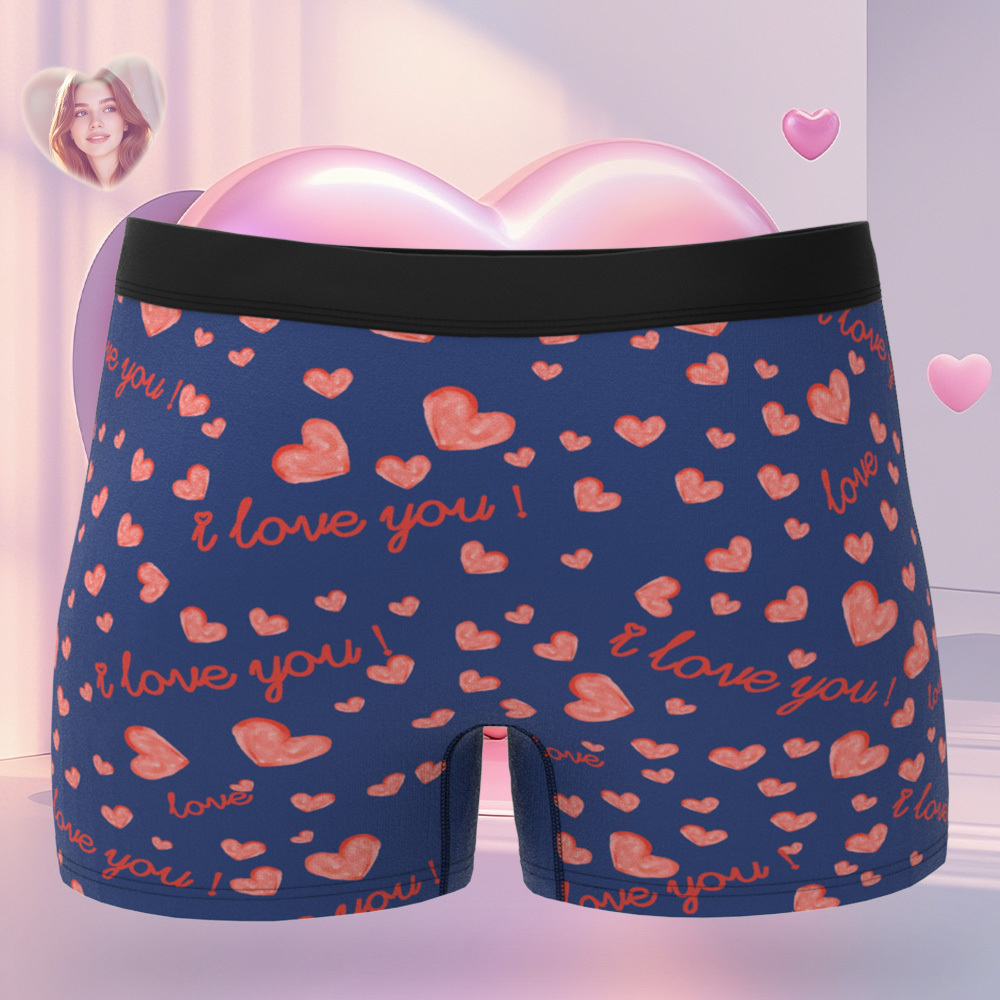 Custom Face Men's Boxer Pink Heart Style Black Underwear Gifts For Him - MyPhotoSocksAu