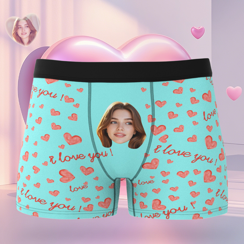 Custom Face Men's Boxer Pink Heart Style Black Underwear Gifts For Him - MyPhotoSocksAu
