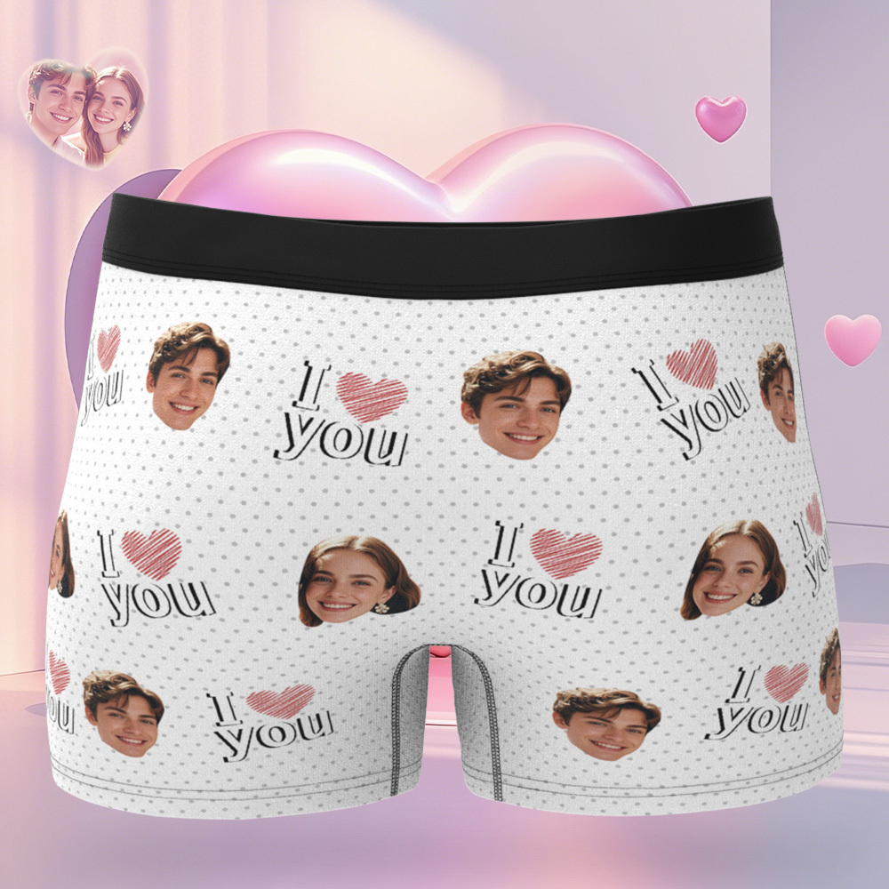 Custom Face Men's Boxer Pink Heart Style Black Underwear Gifts For Him - MyPhotoSocksAu