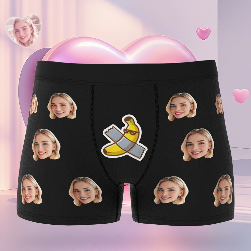 Custom Face Men's Boxer Pink Heart Style Black Underwear Gifts For Him - MyPhotoSocksAu
