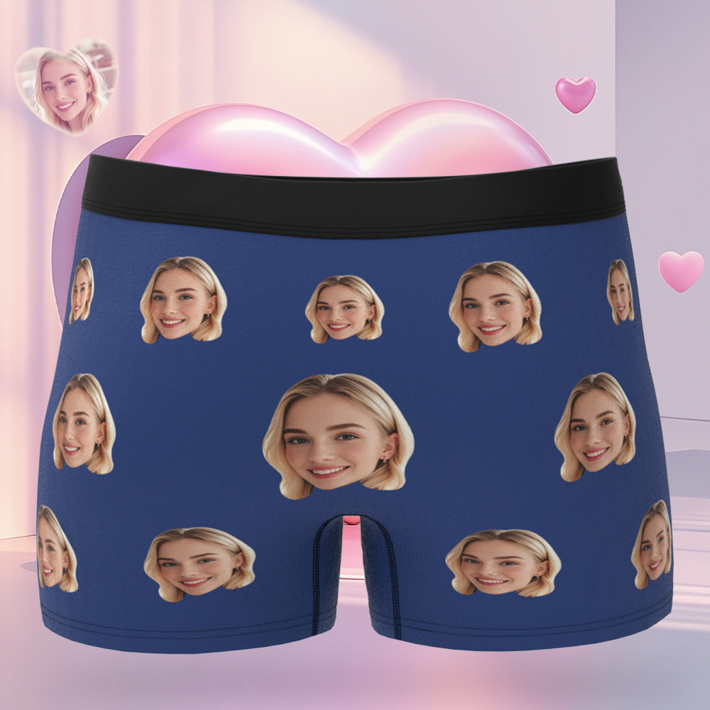 Custom Face Men's Boxer Pink Heart Style Black Underwear Gifts For Him - MyPhotoSocksAu