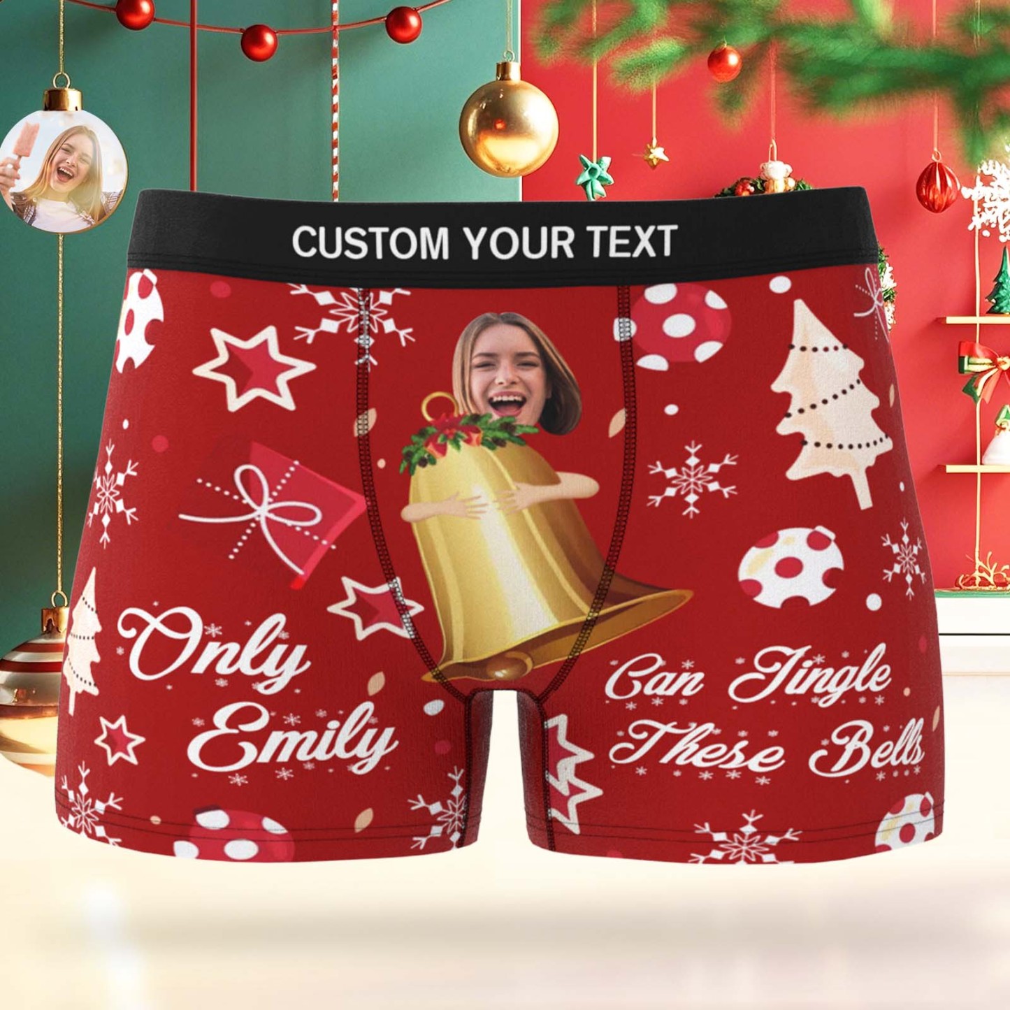 Custom Face Boxer Men Underwear Santa Gift Only Emily Can Jingle These Bells Personalized Photo Funny Men Boxer - MyPhotoSocksAu