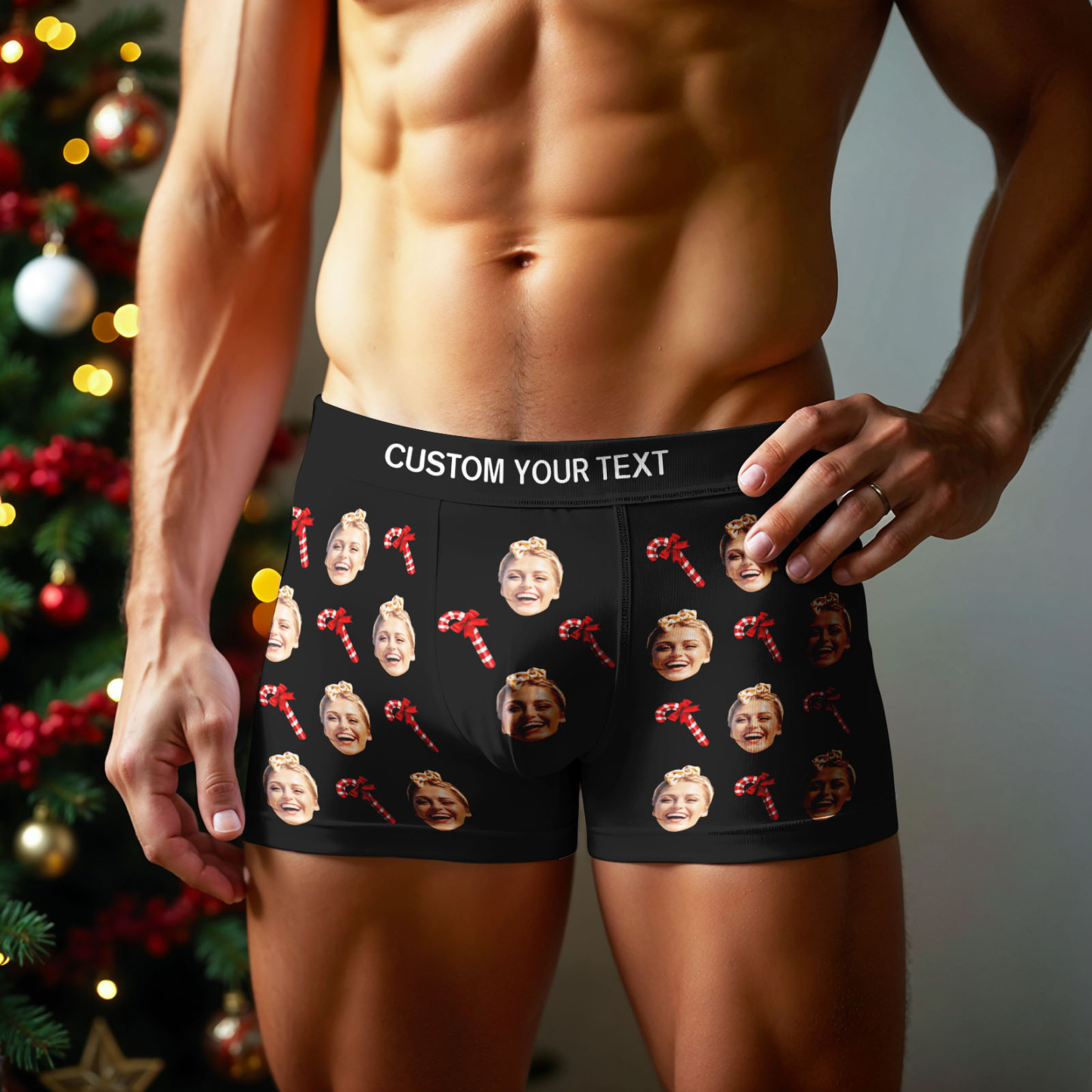 Personalized Face Boxer Men Underwear Christmas Gift Christmas Cane Boxer Personalized Photo Funny Men Boxer Gift - MyPhotoSocksAu
