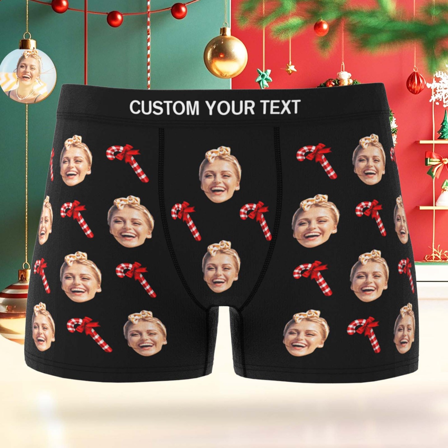 Personalized Face Boxer Men Underwear Christmas Gift Christmas Cane Boxer Personalized Photo Funny Men Boxer Gift - MyPhotoSocksAu