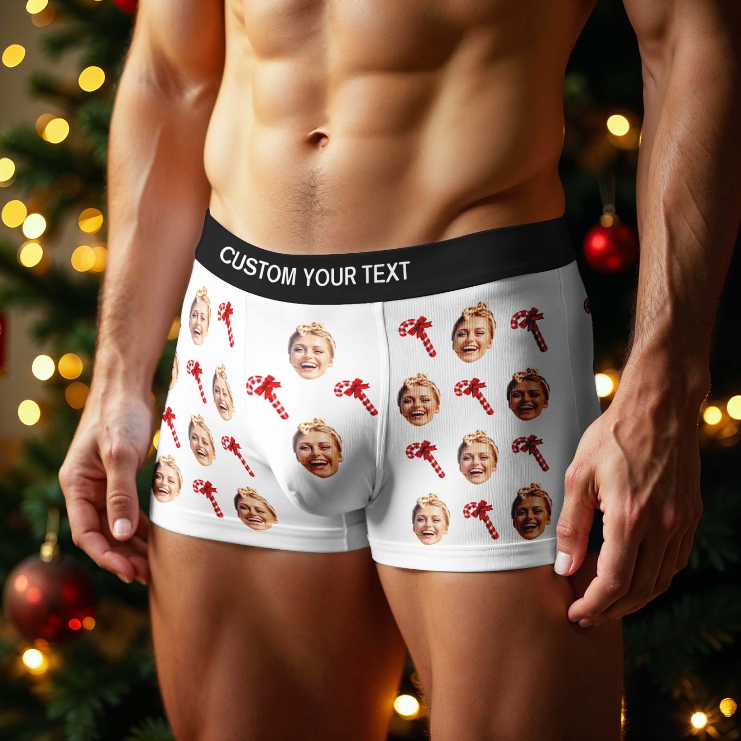 Personalized Face Boxer Men Underwear Christmas Gift Christmas Cane Boxer Personalized Photo Funny Men Boxer Gift - MyPhotoSocksAu