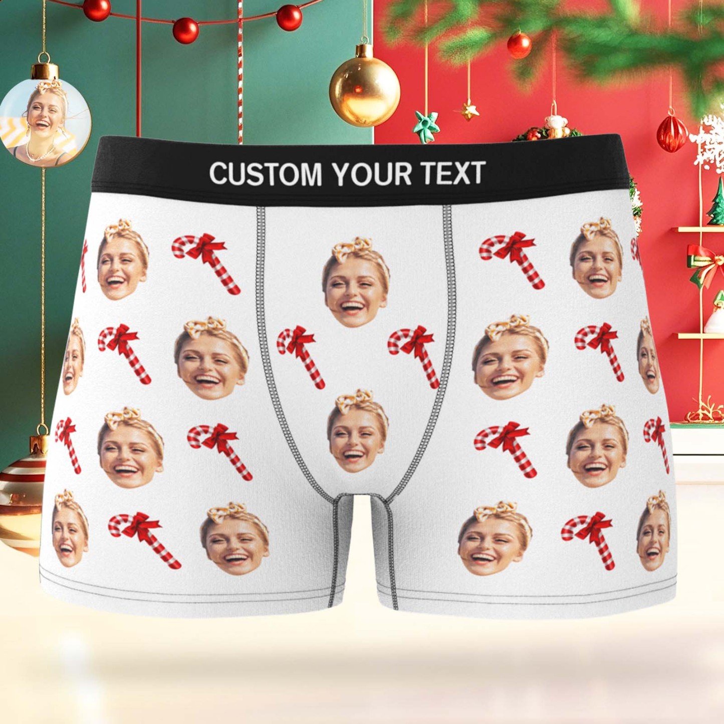 Personalized Face Boxer Men Underwear Christmas Gift Christmas Cane Boxer Personalized Photo Funny Men Boxer Gift - MyPhotoSocksAu