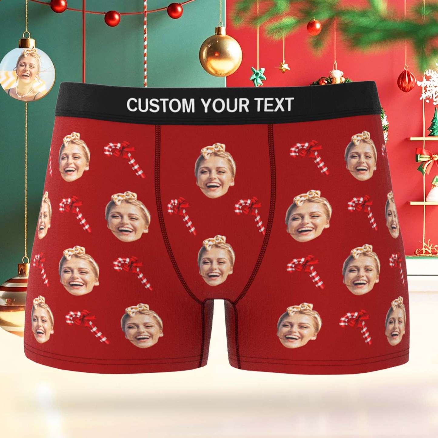 Personalized Face Boxer Men Underwear Christmas Gift Christmas Cane Boxer Personalized Photo Funny Men Boxer Gift - MyPhotoSocksAu