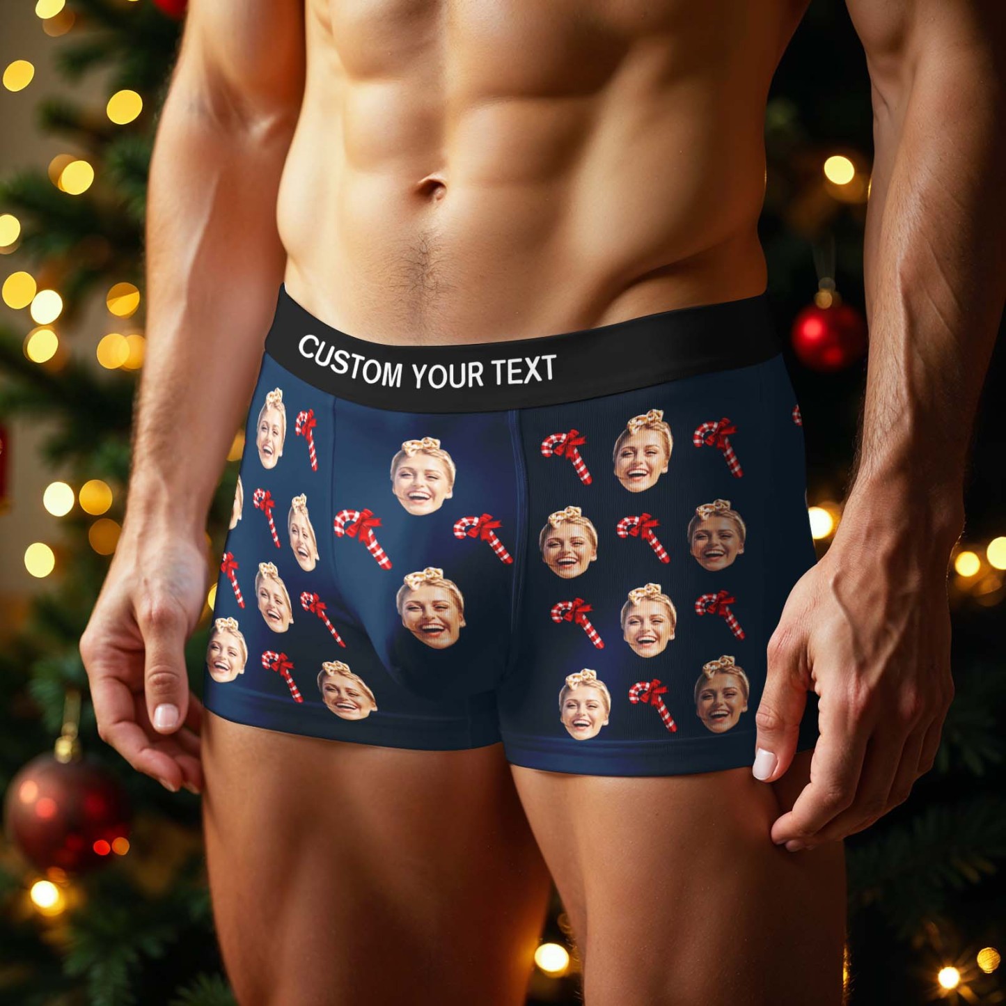Personalized Face Boxer Men Underwear Christmas Gift Christmas Cane Boxer Personalized Photo Funny Men Boxer Gift - MyPhotoSocksAu