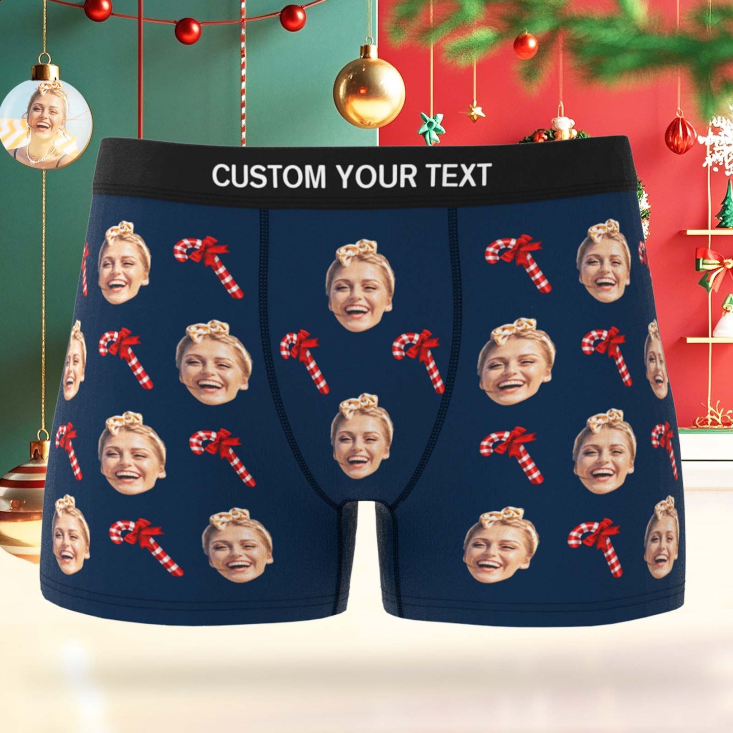 Personalized Face Boxer Men Underwear Christmas Gift Christmas Cane Boxer Personalized Photo Funny Men Boxer Gift - MyPhotoSocksAu