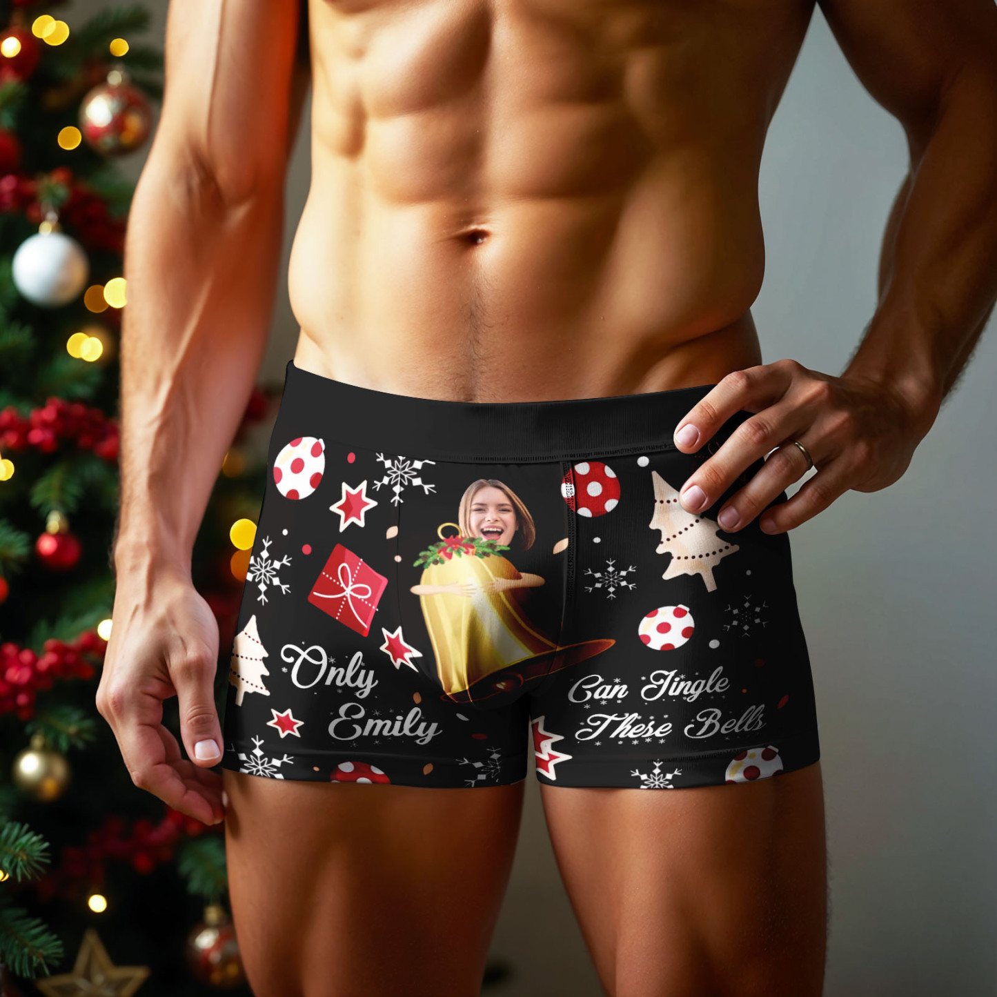 Custom Face Boxer Men Underwear Santa Gift Only Emily Can Jingle These Bells Personalized Photo Funny Men Boxer - MyPhotoSocksAu