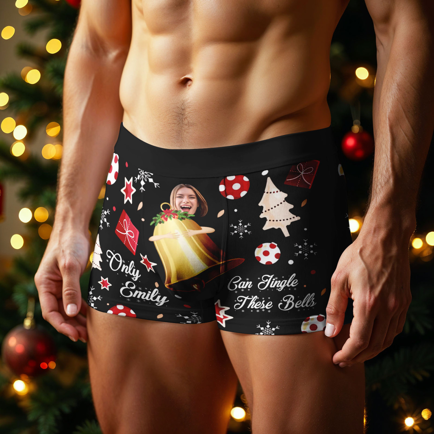 Custom Face Boxer Men Underwear Santa Gift Only Emily Can Jingle These Bells Personalized Photo Funny Men Boxer - MyPhotoSocksAu