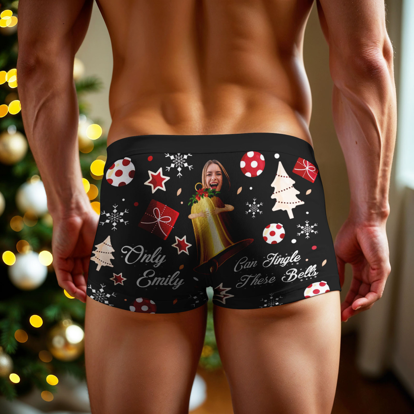 Custom Face Boxer Men Underwear Santa Gift Only Emily Can Jingle These Bells Personalized Photo Funny Men Boxer - MyPhotoSocksAu